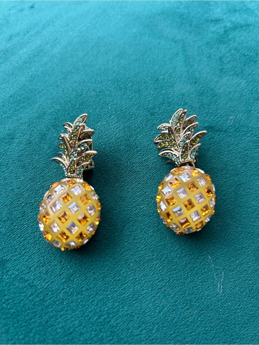Heidi Daus Yellow and Green Pineapple Crystal Drop Earrings